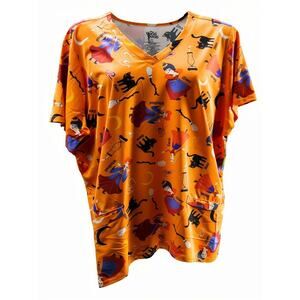 Disney Hocus Pocus Sanderson Sisters Scrub Top Isaac Morris Womens Size